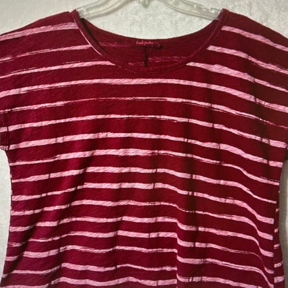 Democracy Burgundy and Light Pink Striped Short Sleeve Tee